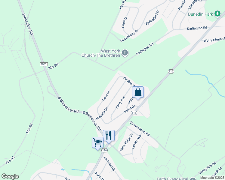 map of restaurants, bars, coffee shops, grocery stores, and more near 229 Lena Drive in York