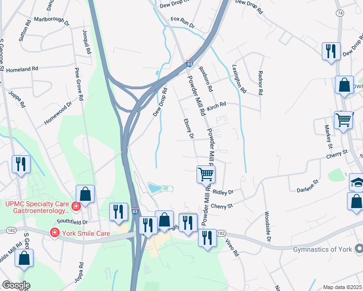 map of restaurants, bars, coffee shops, grocery stores, and more near 164 Nancy Avenue in York
