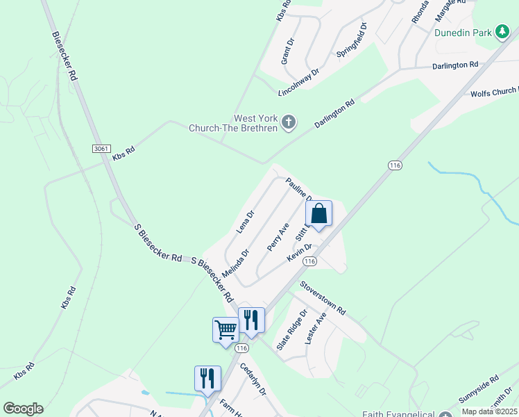map of restaurants, bars, coffee shops, grocery stores, and more near 229 Lena Drive in York