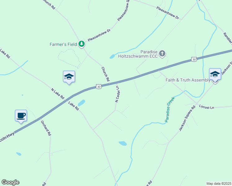 map of restaurants, bars, coffee shops, grocery stores, and more near 14 North Cedar Lane in East Berlin