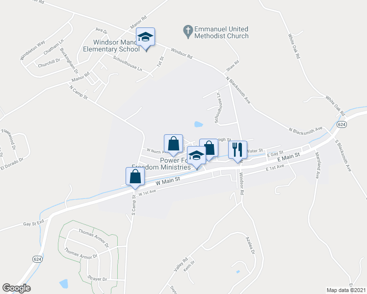 map of restaurants, bars, coffee shops, grocery stores, and more near 16 West High Street in Windsor