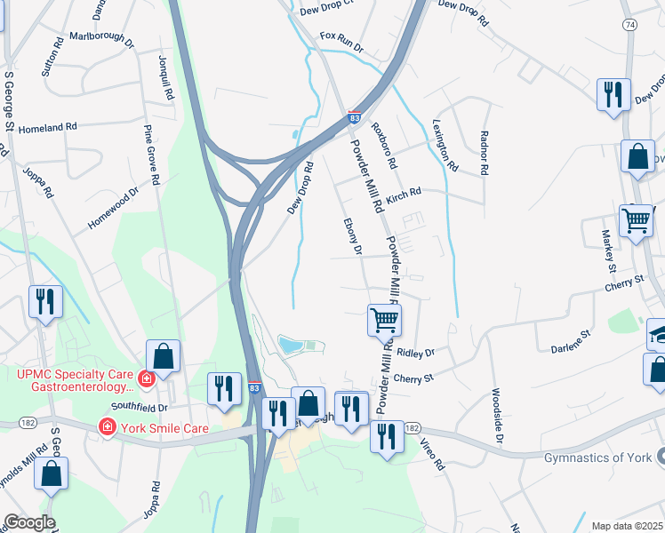 map of restaurants, bars, coffee shops, grocery stores, and more near 164 Nancy Avenue in York