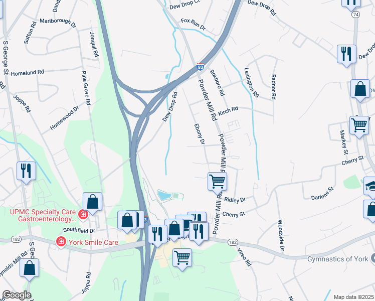 map of restaurants, bars, coffee shops, grocery stores, and more near 164 Nancy Avenue in York