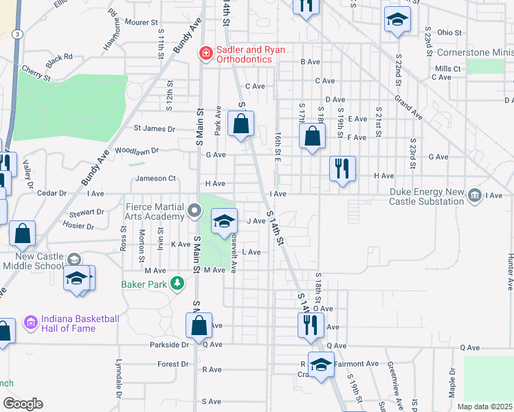 map of restaurants, bars, coffee shops, grocery stores, and more near 1332 I Avenue in New Castle