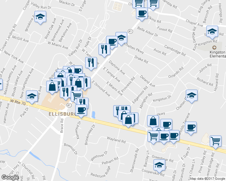 map of restaurants, bars, coffee shops, grocery stores, and more near 109 East Miami Avenue in Cherry Hill