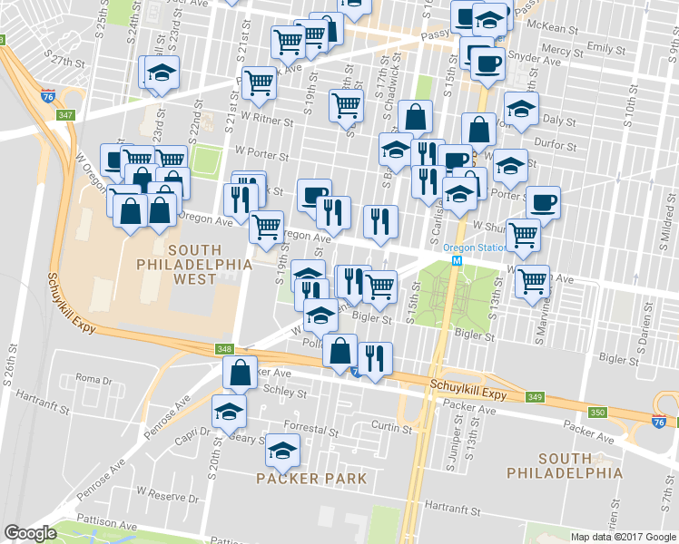 map of restaurants, bars, coffee shops, grocery stores, and more near 1713 Johnston Street in Philadelphia