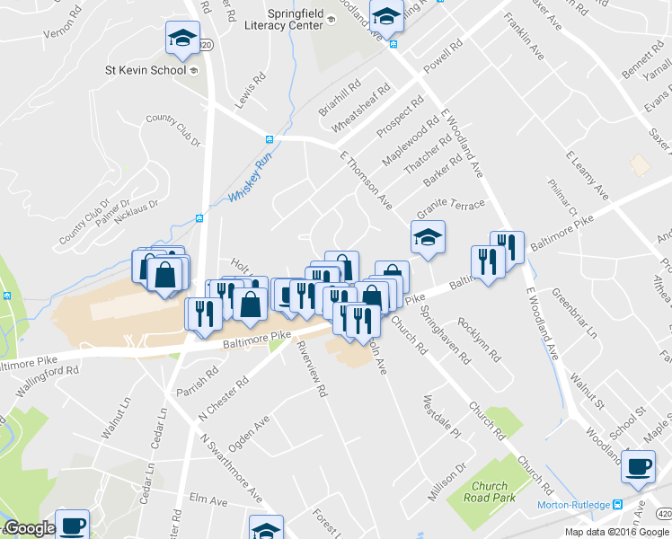 map of restaurants, bars, coffee shops, grocery stores, and more near 617 Sheffield Drive in Springfield