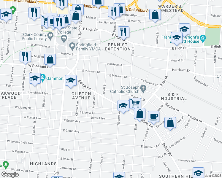 map of restaurants, bars, coffee shops, grocery stores, and more near 611 Homeview Avenue in Springfield