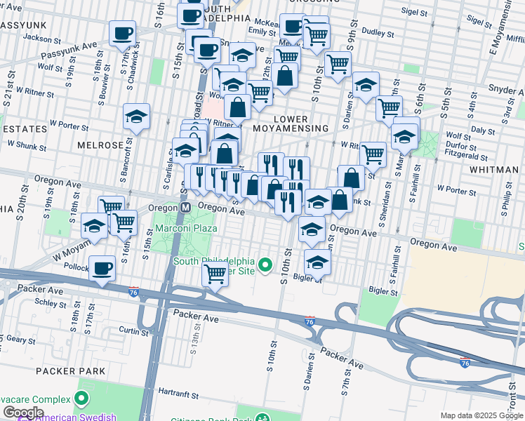 map of restaurants, bars, coffee shops, grocery stores, and more near 2649 South Jessup Street in Philadelphia