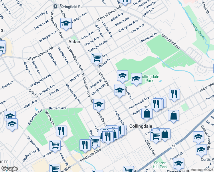 map of restaurants, bars, coffee shops, grocery stores, and more near 718 Clifton Avenue in Collingdale