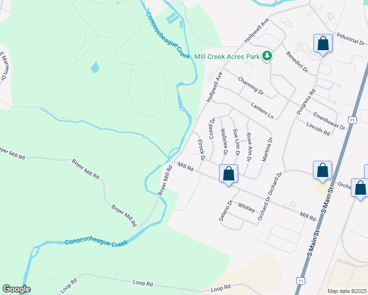 map of restaurants, bars, coffee shops, grocery stores, and more near 1468 Hollywell Avenue in Chambersburg