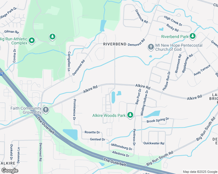 map of restaurants, bars, coffee shops, grocery stores, and more near 3865 Alkire Road in Grove City
