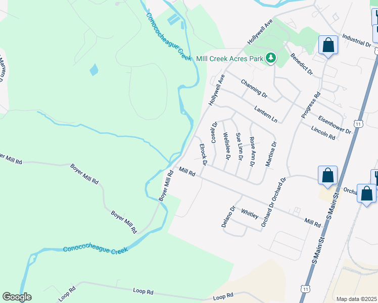 map of restaurants, bars, coffee shops, grocery stores, and more near 1448 Hollywell Avenue in Chambersburg