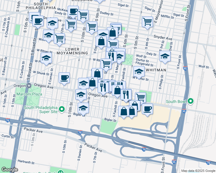 map of restaurants, bars, coffee shops, grocery stores, and more near 2607 South 7th Street in Philadelphia