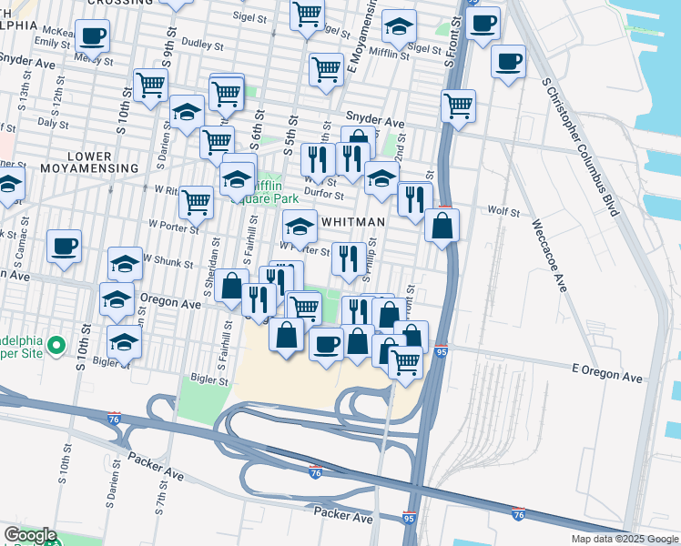 map of restaurants, bars, coffee shops, grocery stores, and more near 2526 South 3rd Street in Philadelphia