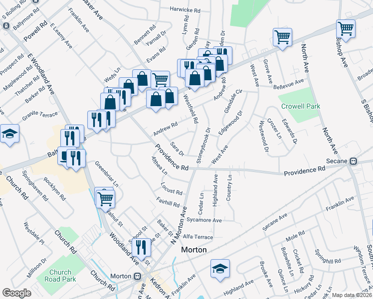 map of restaurants, bars, coffee shops, grocery stores, and more near 972 Westfield Road in Springfield