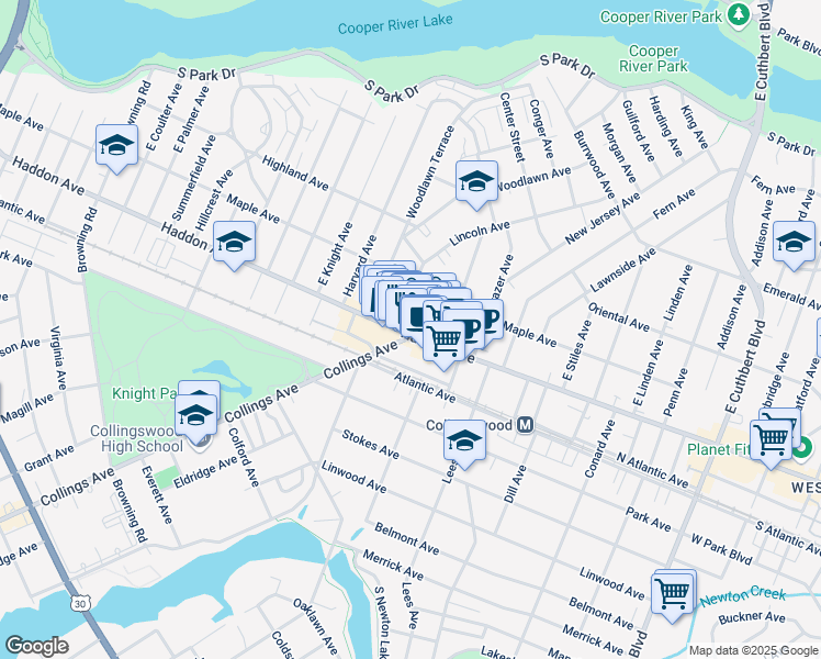 map of restaurants, bars, coffee shops, grocery stores, and more near 695 Haddon Avenue in Collingswood