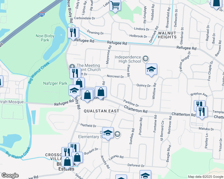 map of restaurants, bars, coffee shops, grocery stores, and more near 2968 Olivette Road in Columbus