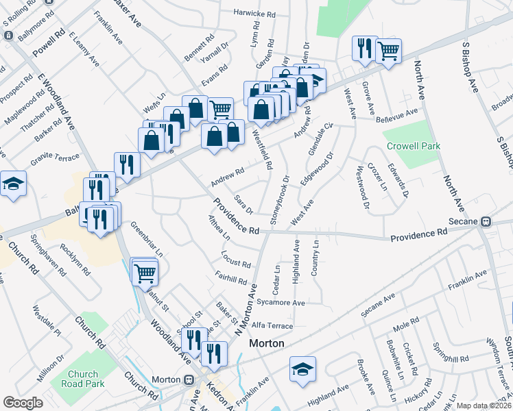 map of restaurants, bars, coffee shops, grocery stores, and more near 978 Westfield Road in Springfield