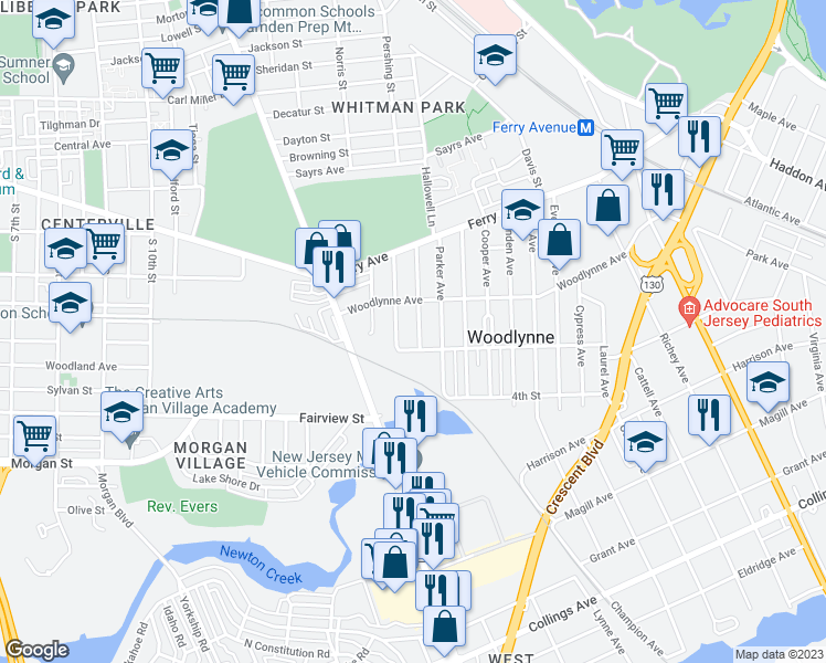 map of restaurants, bars, coffee shops, grocery stores, and more near 235 Cedar Avenue in Oaklyn