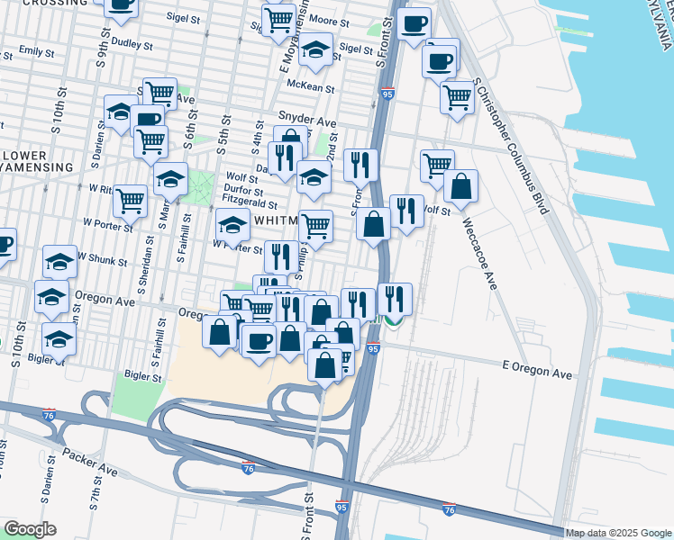 map of restaurants, bars, coffee shops, grocery stores, and more near 108 West Porter Street in Philadelphia