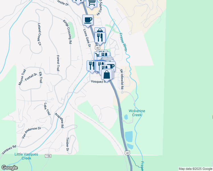 map of restaurants, bars, coffee shops, grocery stores, and more near 78966 U.S. 40 in Winter Park