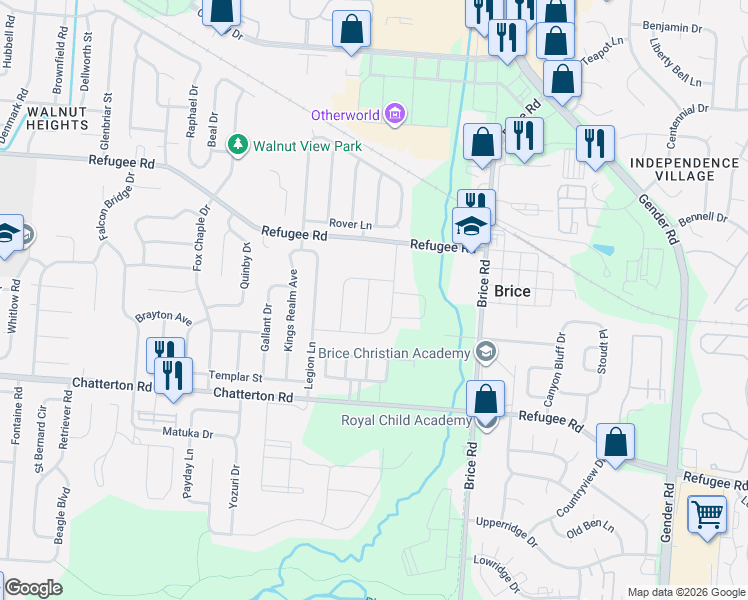 map of restaurants, bars, coffee shops, grocery stores, and more near 3124 Legion Lane in Columbus