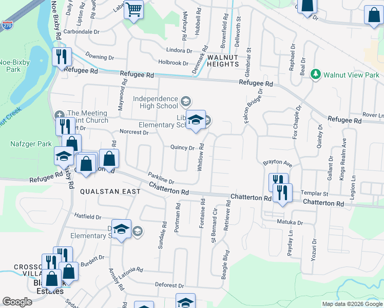 map of restaurants, bars, coffee shops, grocery stores, and more near 3005 Whitlow Road in Columbus