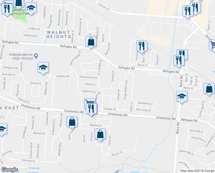 map of restaurants, bars, coffee shops, grocery stores, and more near 3115 Quinby Drive in Columbus