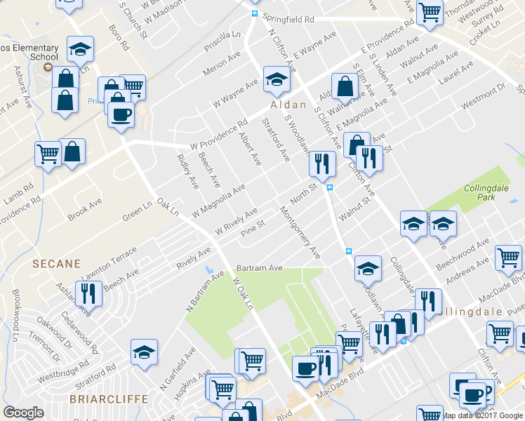map of restaurants, bars, coffee shops, grocery stores, and more near 236 Rively Avenue in Glenolden