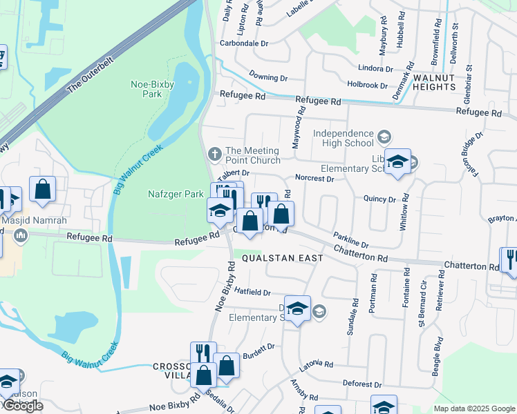 map of restaurants, bars, coffee shops, grocery stores, and more near 4975 Silverton Drive in Columbus
