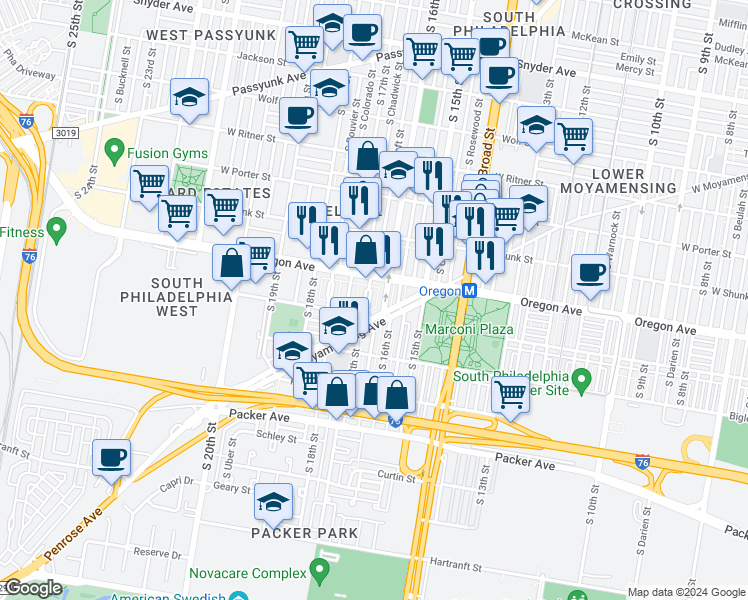 map of restaurants, bars, coffee shops, grocery stores, and more near 2729 South Smedley Street in Philadelphia