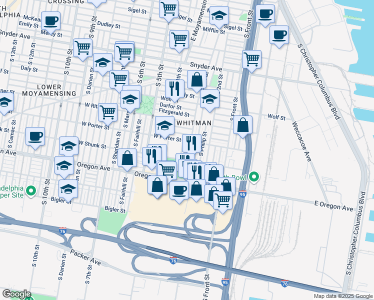 map of restaurants, bars, coffee shops, grocery stores, and more near 2522 South 3rd Street in Philadelphia