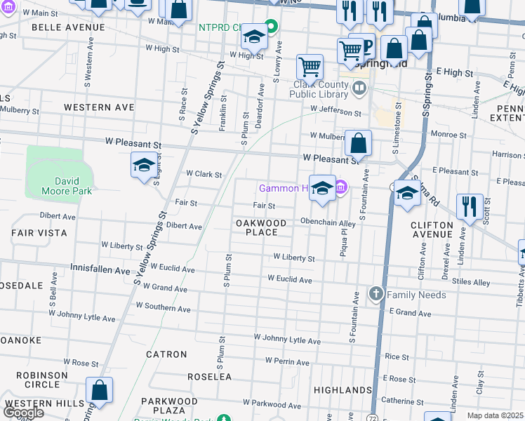map of restaurants, bars, coffee shops, grocery stores, and more near 301 Fair Street in Springfield
