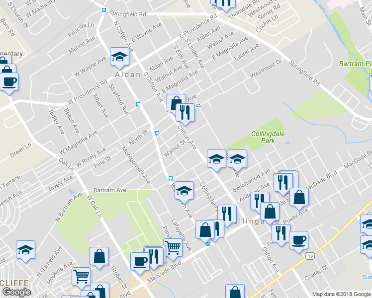map of restaurants, bars, coffee shops, grocery stores, and more near 809 Chestnut Street in Collingdale
