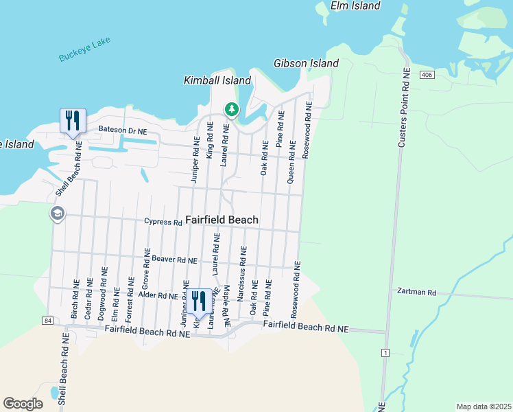 map of restaurants, bars, coffee shops, grocery stores, and more near 5620 Cypress Road in Thornville