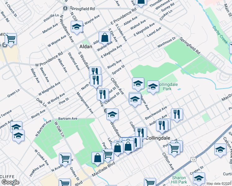 map of restaurants, bars, coffee shops, grocery stores, and more near 809 Chestnut Street in Collingdale