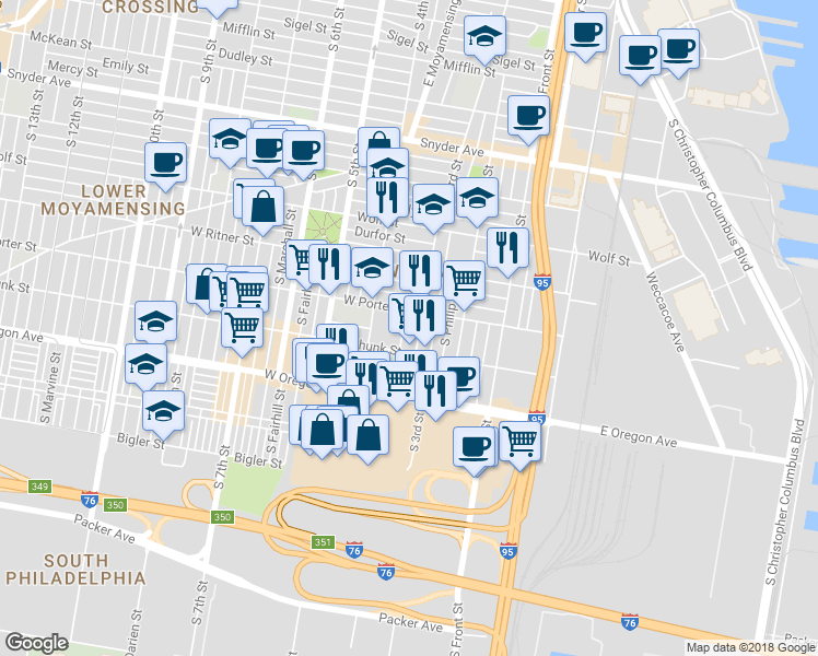 map of restaurants, bars, coffee shops, grocery stores, and more near 2523 South Galloway Street in Philadelphia