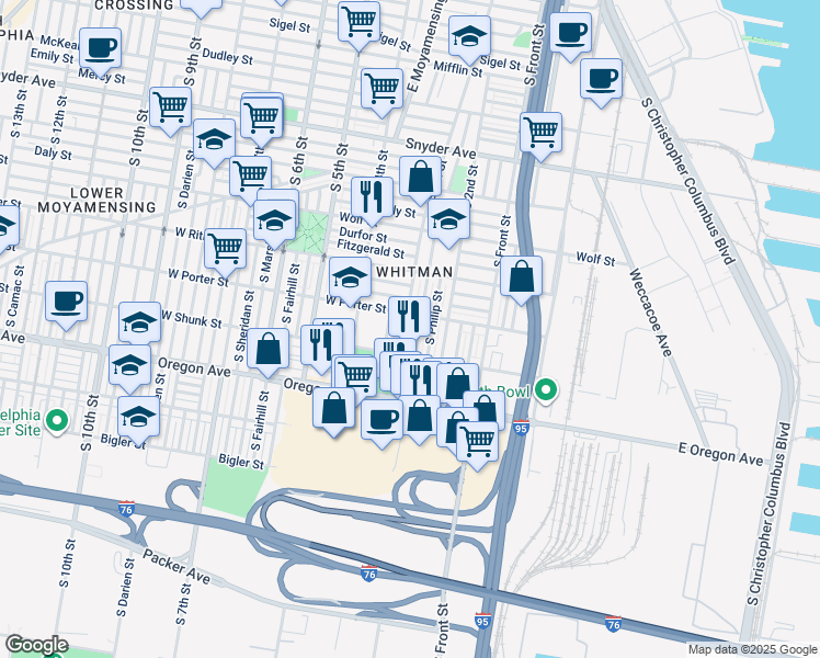 map of restaurants, bars, coffee shops, grocery stores, and more near 2519 South 3rd Street in Philadelphia