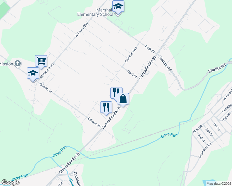 map of restaurants, bars, coffee shops, grocery stores, and more near 1249 Connellsville St in Lemont Furnace