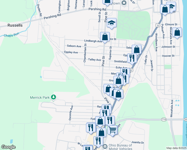 map of restaurants, bars, coffee shops, grocery stores, and more near 920 Merrick Avenue in Zanesville