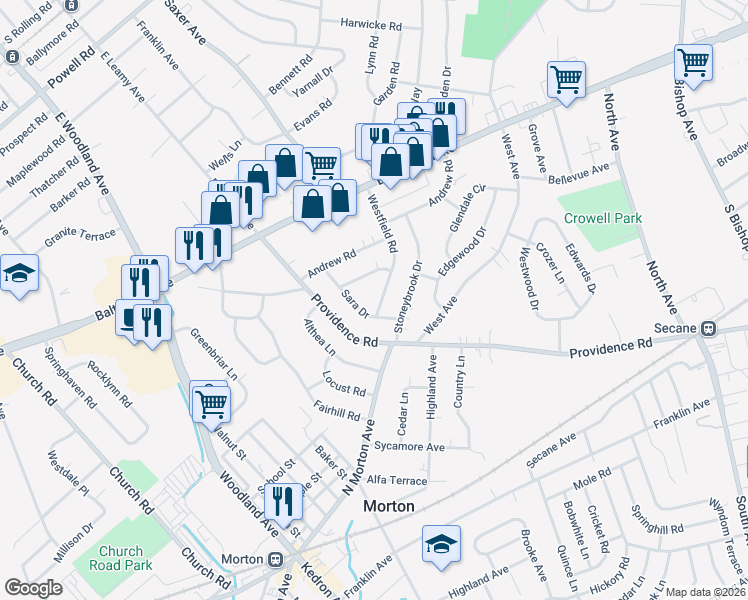 map of restaurants, bars, coffee shops, grocery stores, and more near 972 Westfield Road in Springfield