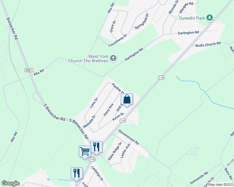 map of restaurants, bars, coffee shops, grocery stores, and more near 240 Perry Avenue in York