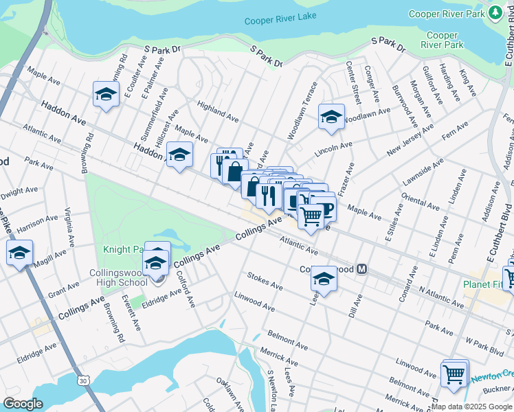 map of restaurants, bars, coffee shops, grocery stores, and more near 646 Haddon Avenue in Collingswood