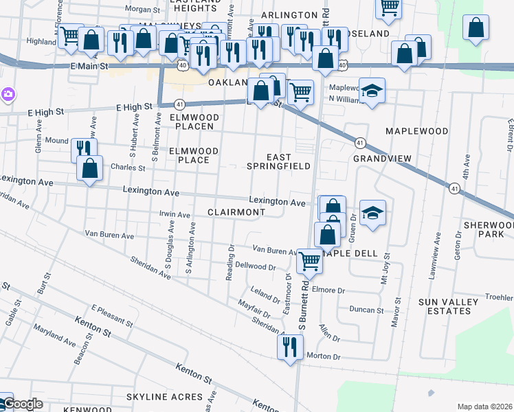 map of restaurants, bars, coffee shops, grocery stores, and more near 407 Cape Cod Drive in Springfield