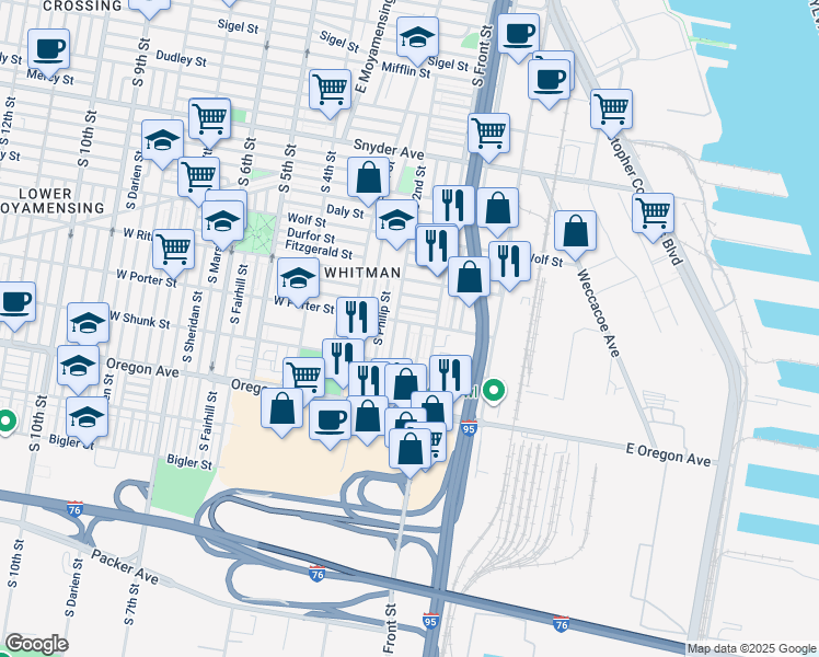 map of restaurants, bars, coffee shops, grocery stores, and more near 137 West Porter Street in Philadelphia
