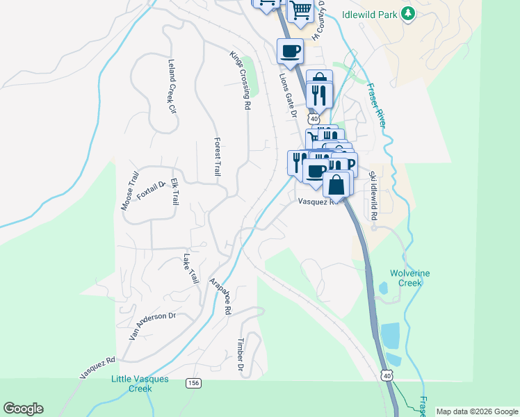 map of restaurants, bars, coffee shops, grocery stores, and more near 327 Vasquez Road in Winter Park