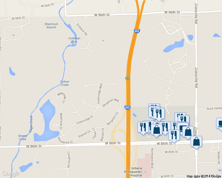 map of restaurants, bars, coffee shops, grocery stores, and more near 6333 Harmonridge Ct in Indianapolis