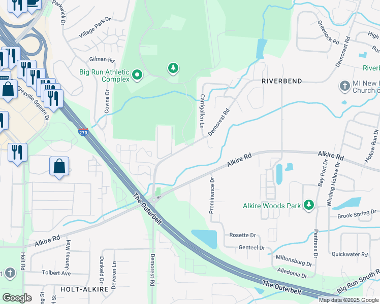 map of restaurants, bars, coffee shops, grocery stores, and more near 1758 Demorest Road in Columbus