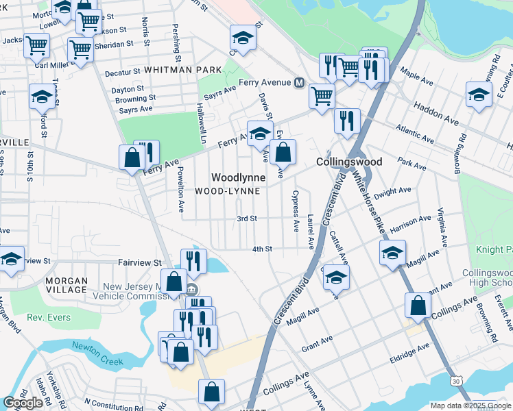 map of restaurants, bars, coffee shops, grocery stores, and more near 220 Linden Avenue in Oaklyn